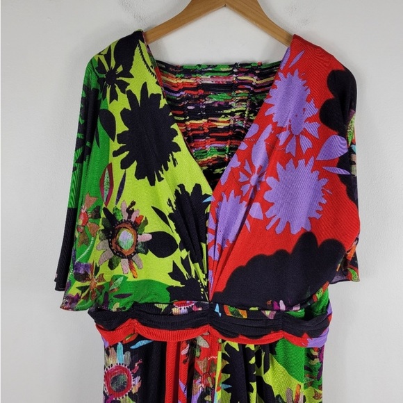 New Ranna Gill Sabatina Kimono Sleeve Floral V Neck Ruched Mini Midi Dress - Picture 4 of 8